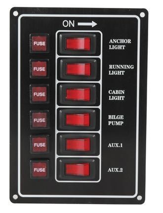 Elpanel med 6 kontakter till 12V, lodrät